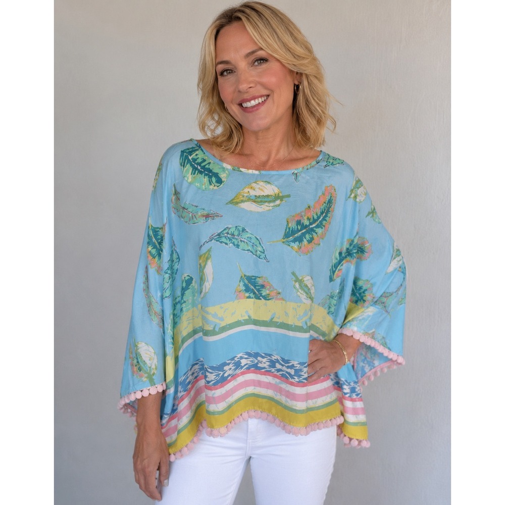 NWT Melissa Paige Tropical Print Beach Cover-up Seashell Fringe Detailing Sz 2XL